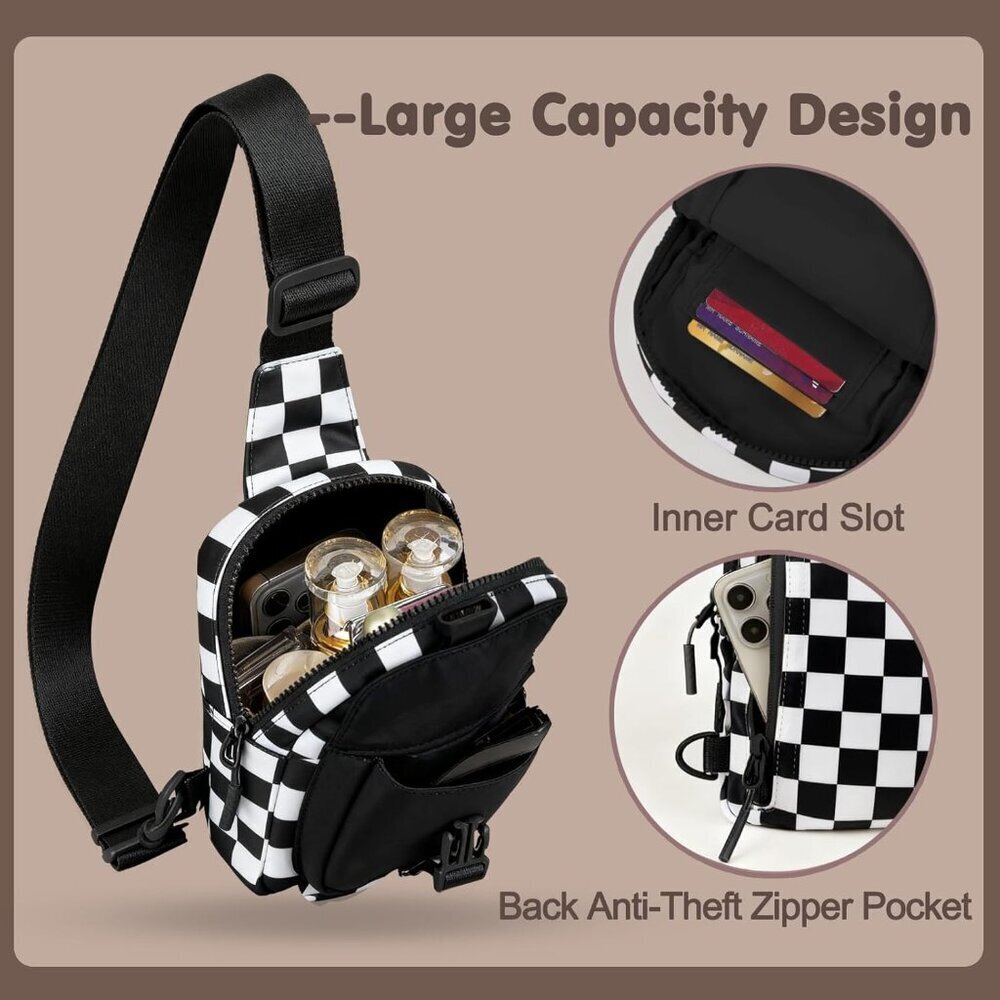 Women Crossbody Bum Bag Multi-Compartment Adjustable Straps Lightweight - Picture 5 of 7